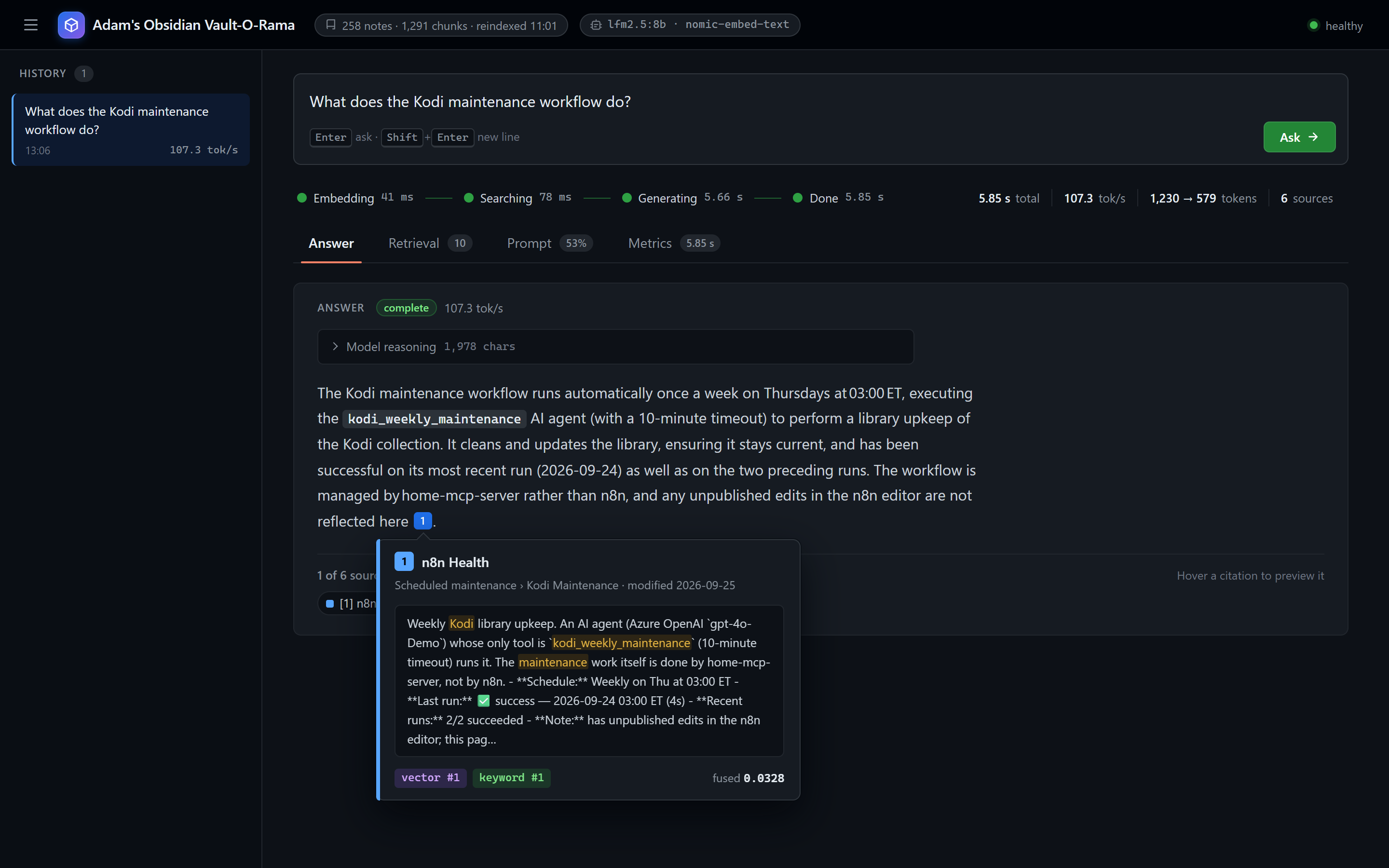 The Answer tab with a citation preview