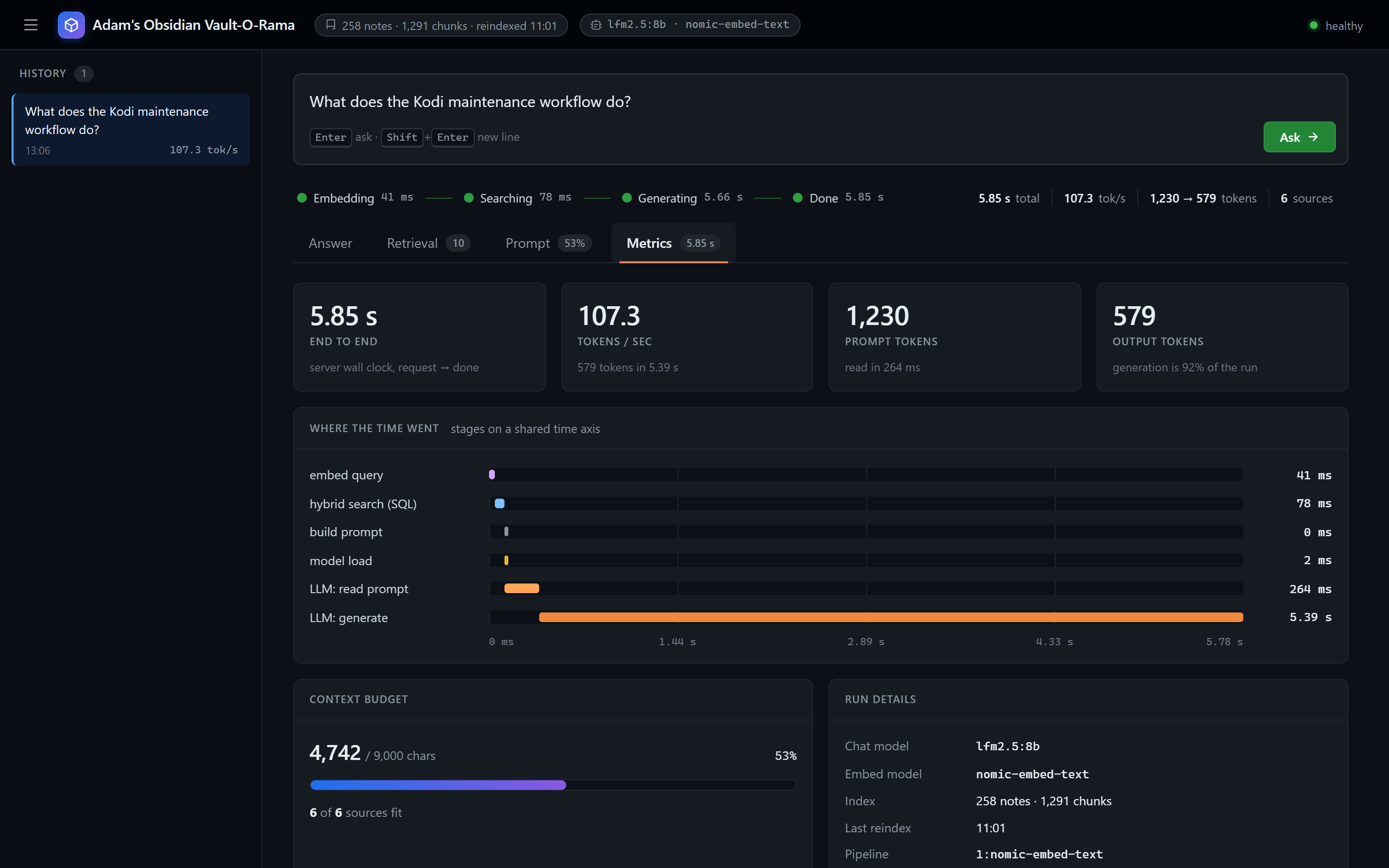 The Metrics tab