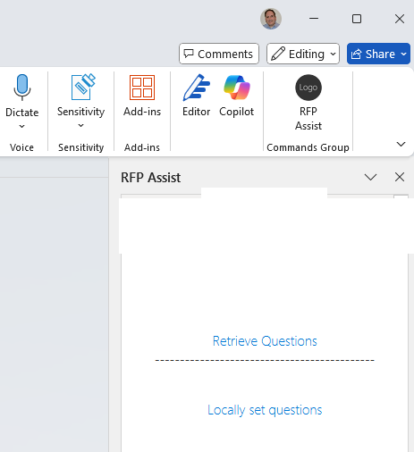The RFP Assist sidebar inside Microsoft Word