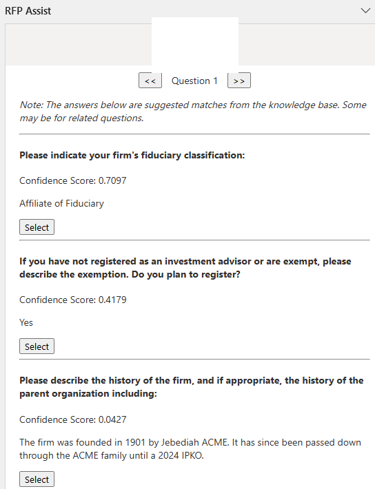 Potential answers returned with confidence scores
