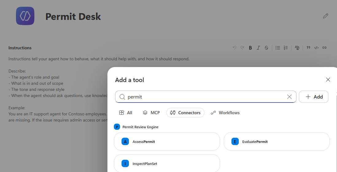 adding the connector actions to the agent